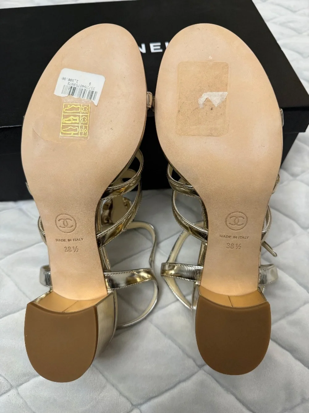 Chanel gold sandal with pearl flower detail
